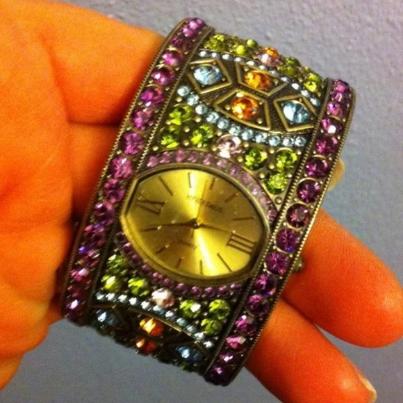 Heidi Daus Cuff Quartz Watch, Multicolored Stones, Authentic, EUC - Picture 3 of 5